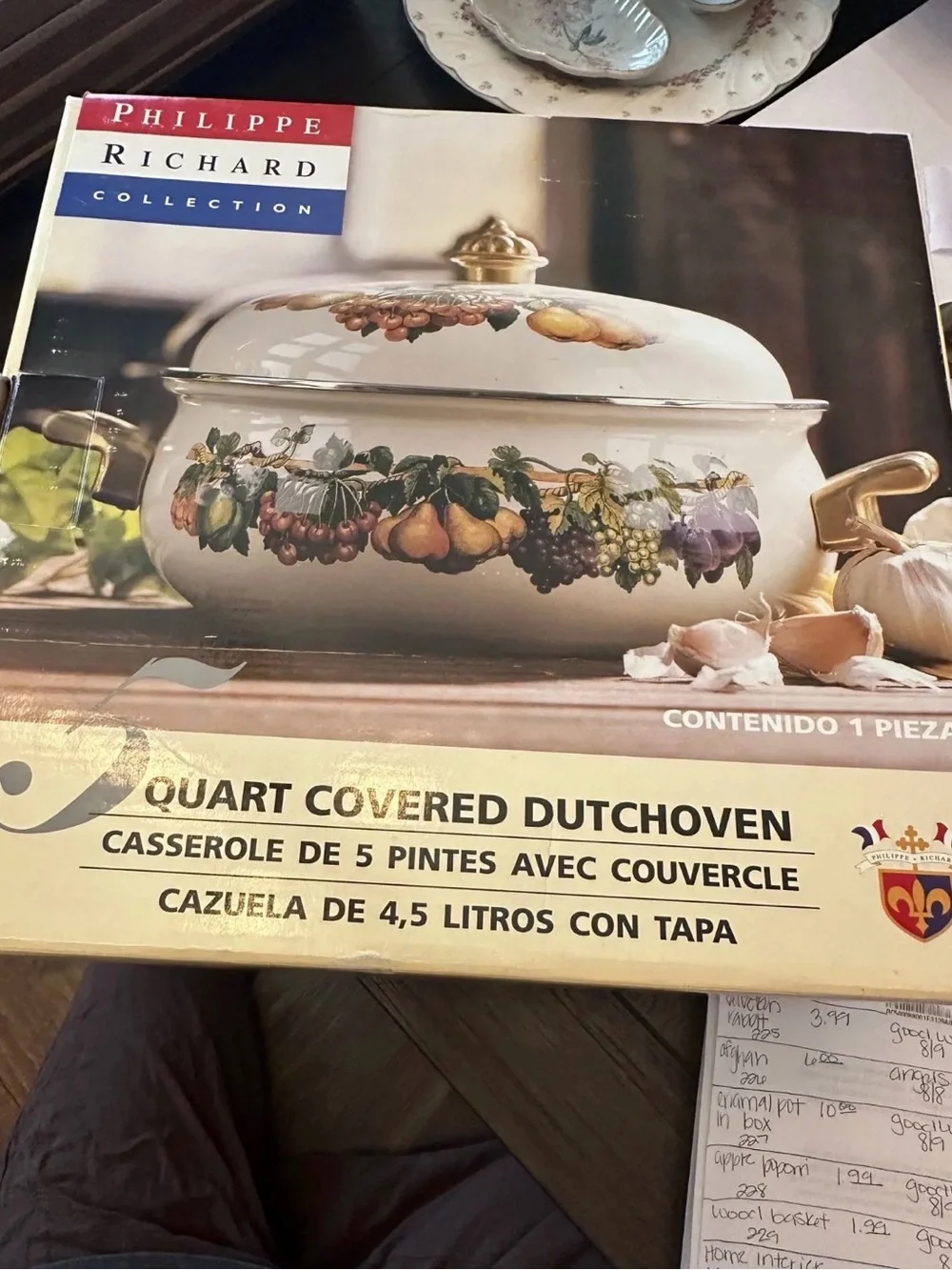 Vintage Phillipe Richard collection newWhite Covered Dutch Oven with Fruit Motif